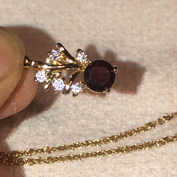 Faux Gold Diamond & Garnet Necklace - Picture 4 of 7